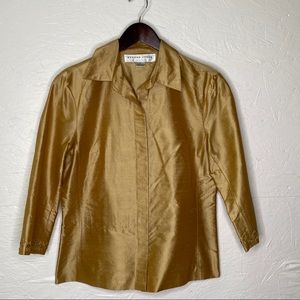 Brook Jones blouse, gold,w/beading, size 6.